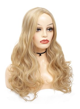 Womens long wavy blonde wig headgear blonde wig