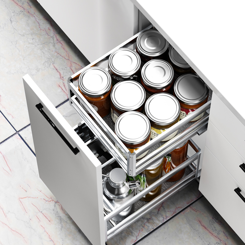 橱柜拉篮304不锈钢双层分层式调味篮厨房收纳调料品置物架抽屉式