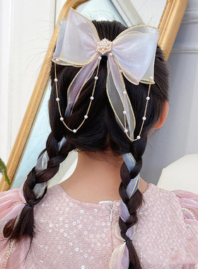 Pearl Chian Girls Mesh Samer Hair Bows Bowknot Tassel tail C