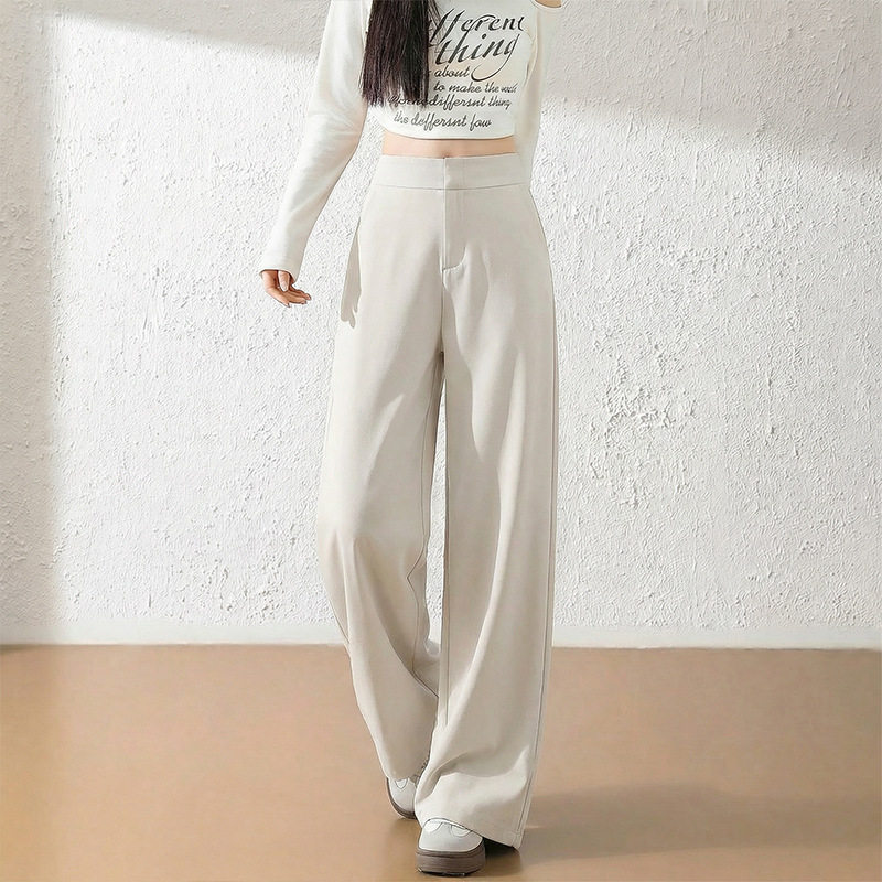 白灰色阔腿裤女裤2026新款春夏老钱风裤子休闲窄版直筒垂感西装裤