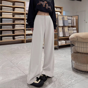 西装裤阔腿裤女2026新款春小个子窄版直筒感垂坠感老钱风裤子