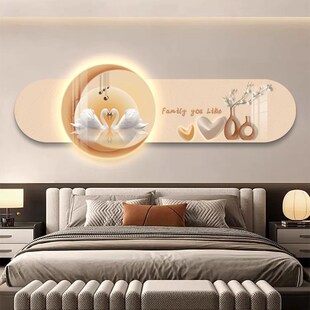 天鹅卧室灯画床头装饰画现代简约大气主卧壁灯房间民宿挂画高级感