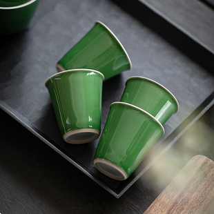 松花绿手绘竹茶杯品茗杯 草木祠 陶瓷手工主人杯闻香杯功夫茶具