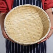 竹编竹制品家用收纳馒头筐家用圆形精编簸箕水果厨房沥水竹篮箩筐