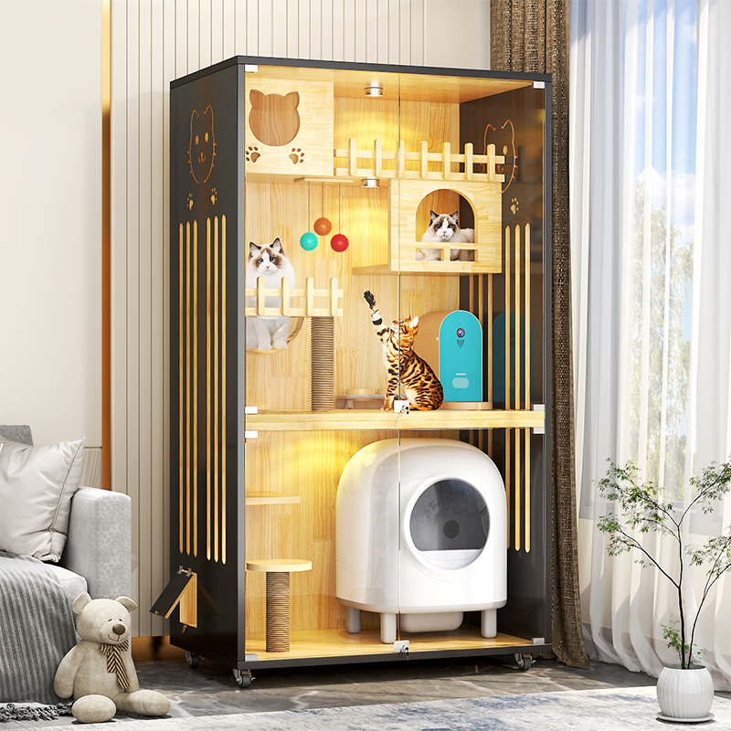 猫别墅家用室内可放电动猫砂盆猫窝猫屋猫舍猫柜猫房子实木猫笼子