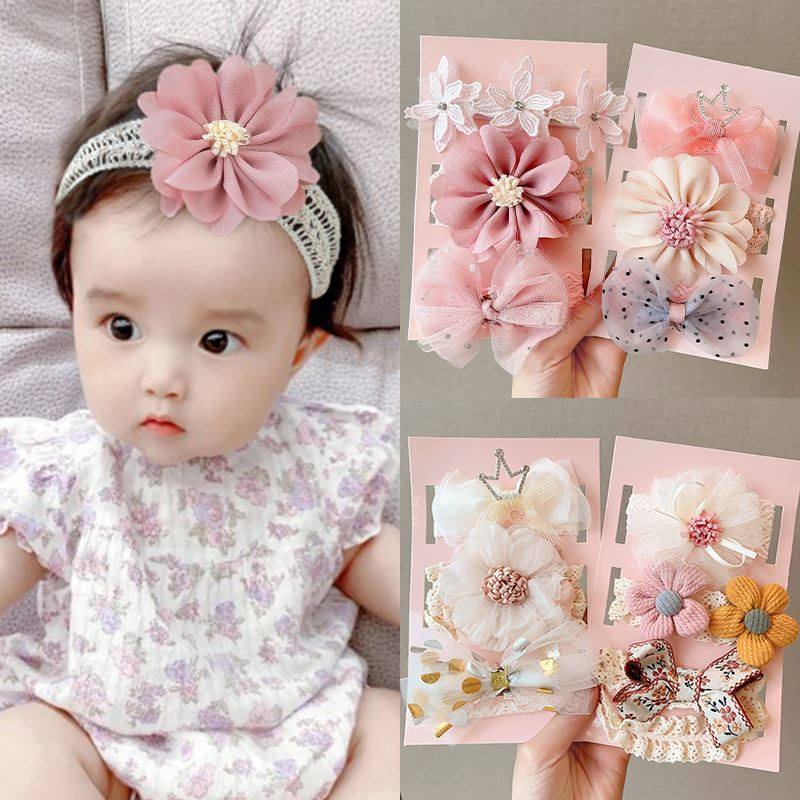 3 Pcs/Set Floral Bows Baby Headband Dot Bowknot Haarband