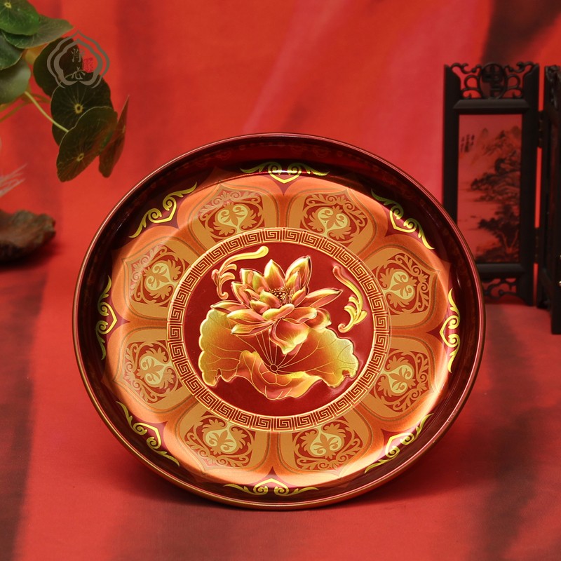 藏传用品彩绘曼扎盘 中号景泰蓝曼茶盘供果盘水果盘托盘底盘