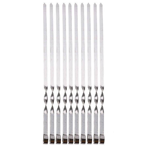 新品10Pcs Barbecue Skewers Reusable Flat Stainless Steel