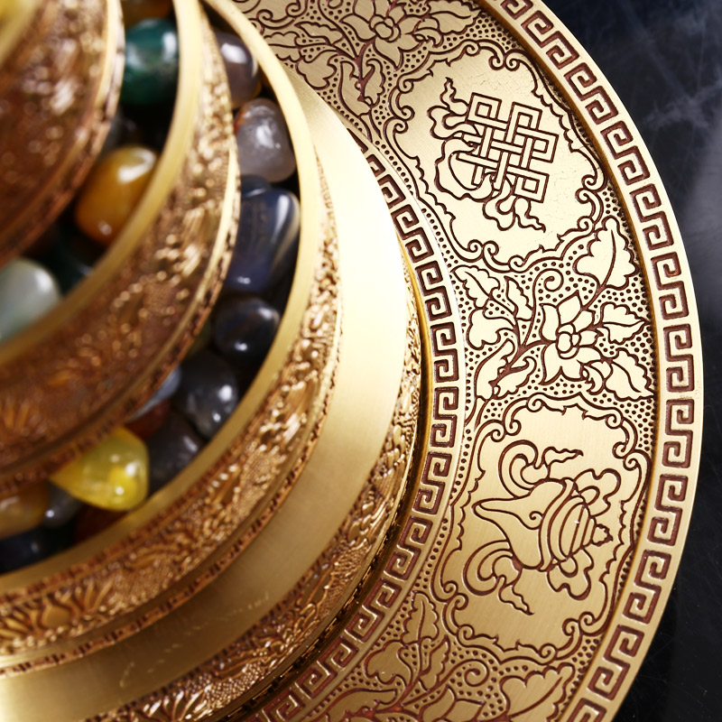 藏式合金曼扎盘手工雕刻佛堂七宝供曼扎盘家用修盘摆件送宝石小号