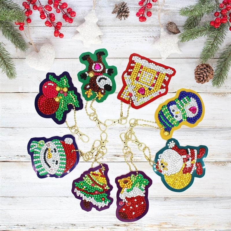 4-6-8Pcs 5d DIY diamond painting kinderen Keyring  Mosaic Em