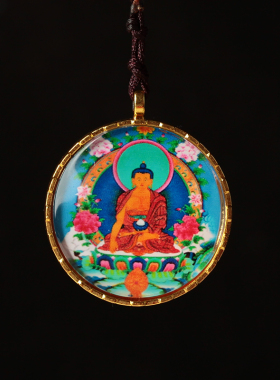 唐卡佛牌吊坠黄财神项链四臂观音文殊菩萨圆款药师佛项坠莲师佛像