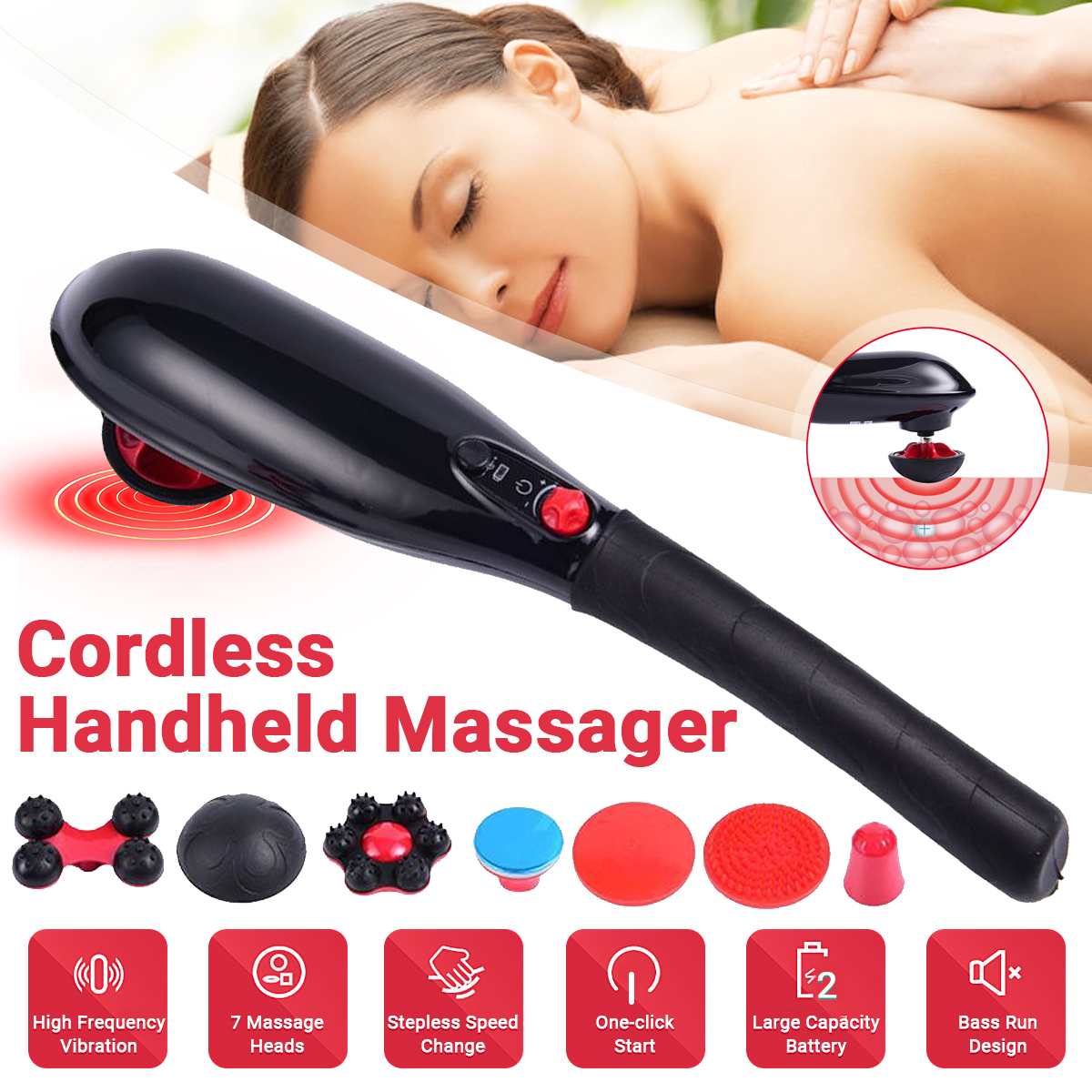 Cordless Handheld  Massager Deep Tissue Back Percussion Mass