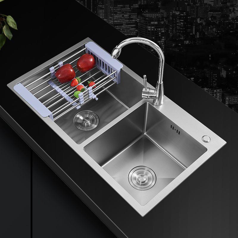 水槽套餐加厚不锈钢拉丝双水槽厨房台下台上洗淘菜盆水槽洗碗池家