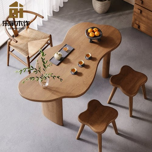 实木精致阳台茶桌椅组合小型2026新款家用客厅异形创意轻奢泡茶台