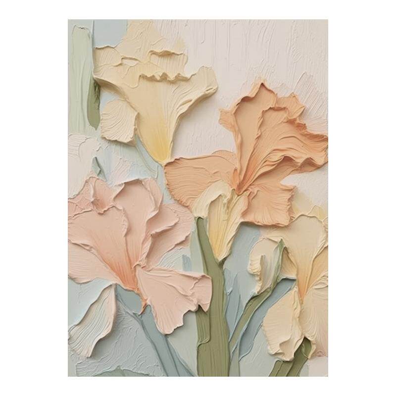 手绘油花纯好餐月圆现代简约厅花卉肌理画手工立体画客厅装QWE-23