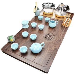 整jc3362套仿生茶盘茶具功夫套套装木陶瓷茶具装江南春棕色茶盘套