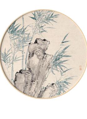 新中式实木YZ202303圆形框风景画原木挂风厅装饰画工民宿画花客装