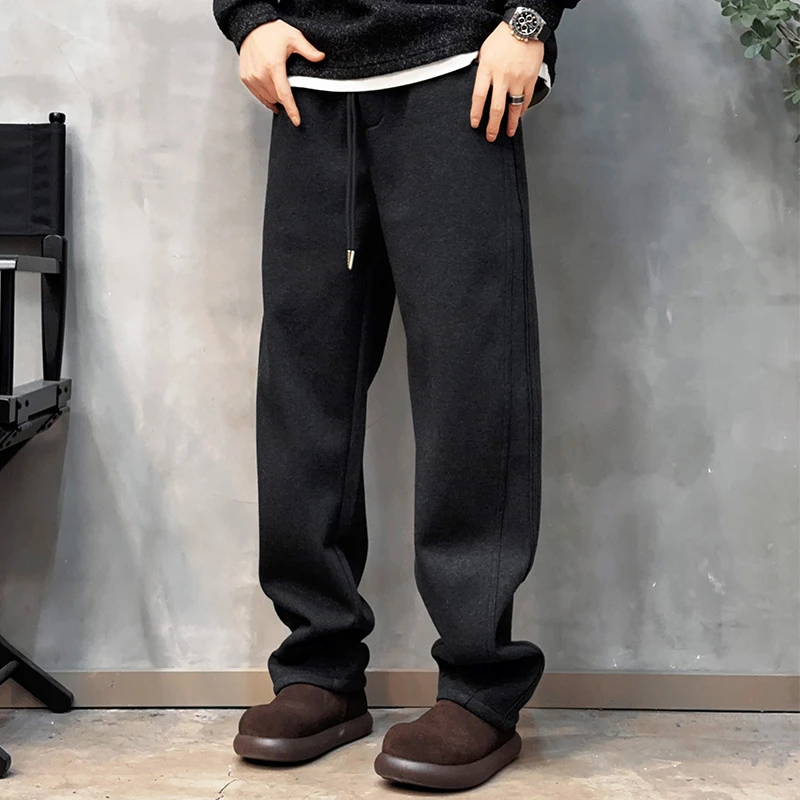互有服饰 冬季新款潮牌加绒直筒卫裤男复古运动垂感显瘦休闲裤