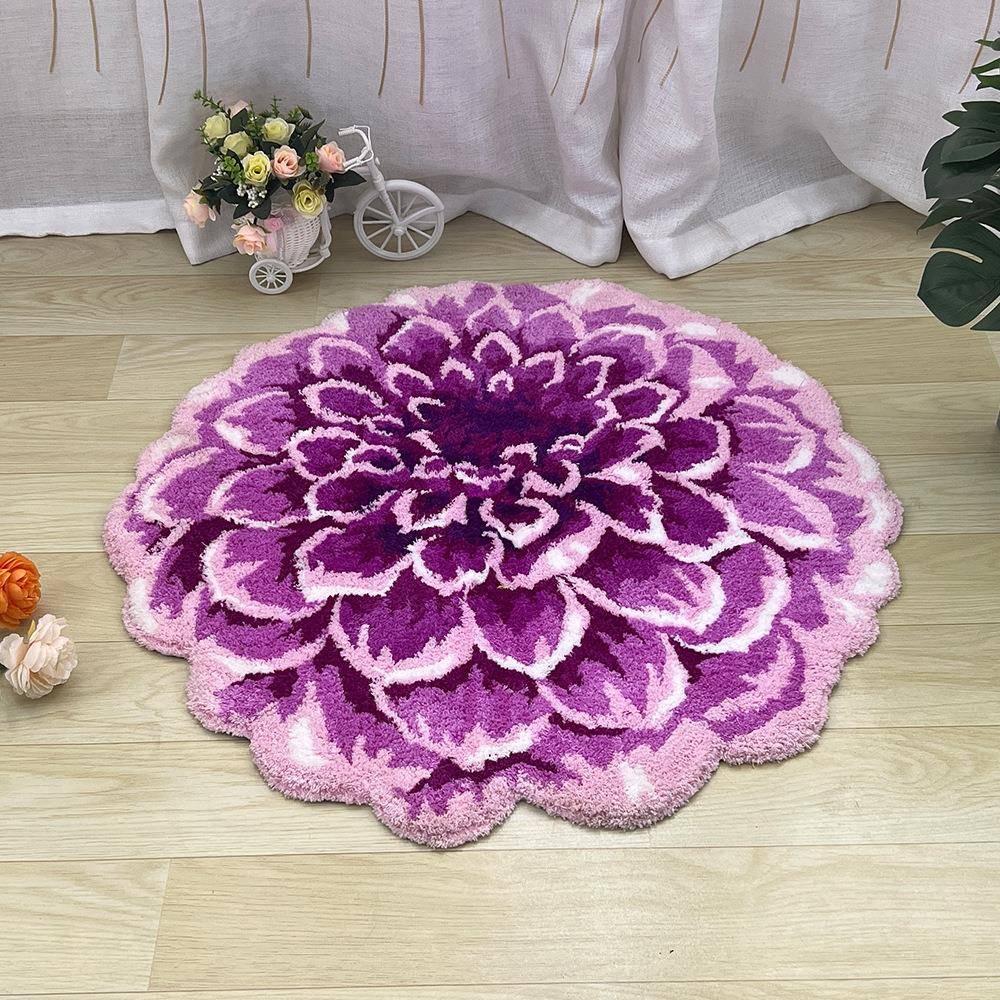 客厅卧室床边圆形甘蓝花朵毛绒地毯脚垫浴室厨房防滑地垫家居装饰
