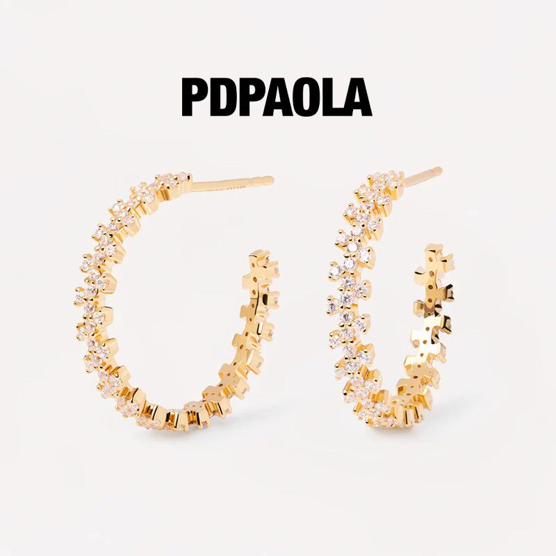 PDPAOLA皇冠锆石耳环925纯银镀金耳钉耳饰小众高级设计感crown - 实物图