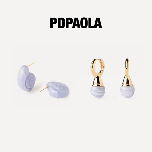 PDPAOLA水色蓝玛瑙女贝壳耳环