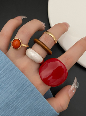 欧意树脂酒红色大号扳指戒指套装