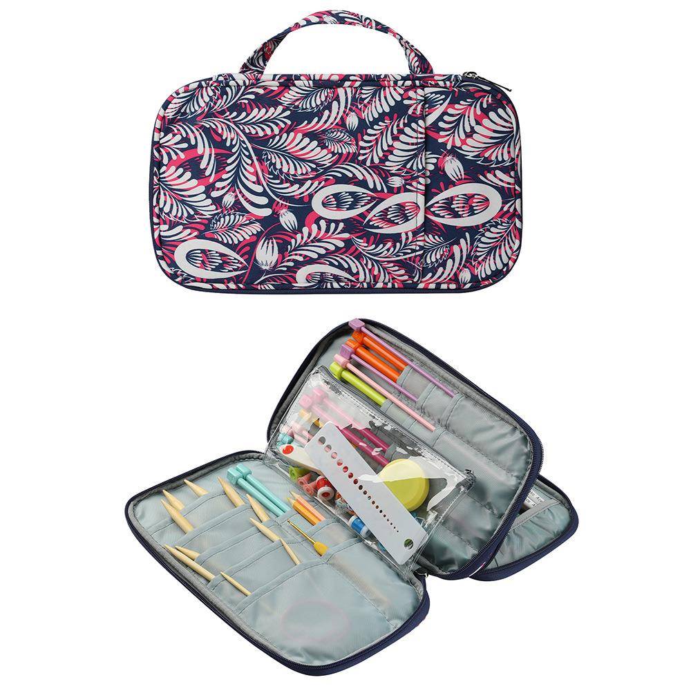 亚马逊毛衣钩针棒针收纳包25CM棒针套装收纳袋棒针空包印花手提包