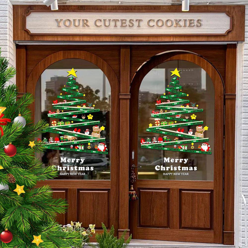 圣诞节装饰品窗花2026圣诞树布置耶诞橱窗贴画静电玻璃贴新年门贴