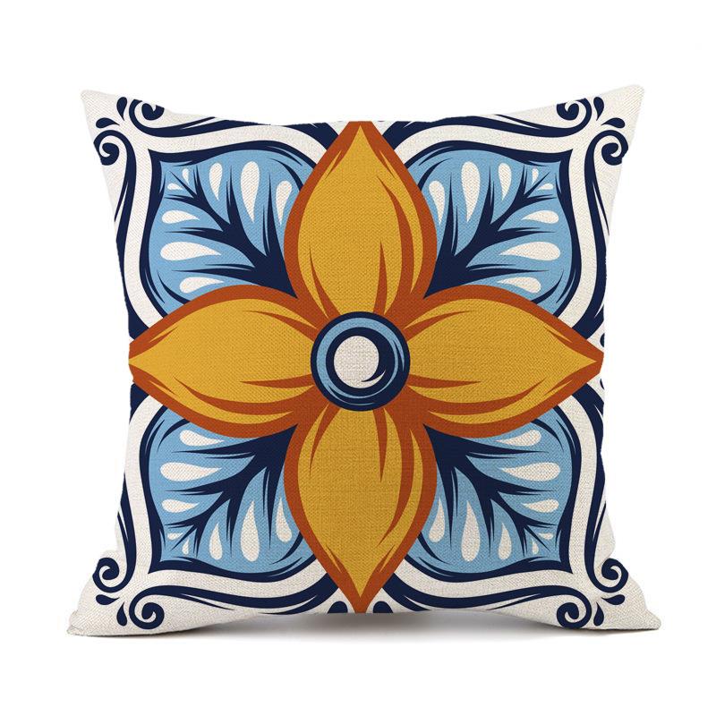 源头厂家跨境新款北欧黄色几何民族风亚麻抱枕沙发汽车靠垫套