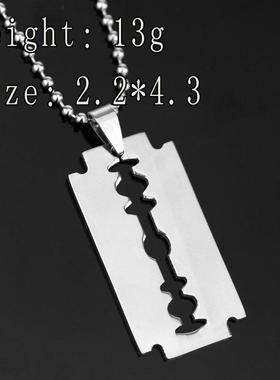欧美男士简约百搭刀片项链朋克风不锈钢刀片吊牌剃须刀吊坠项链