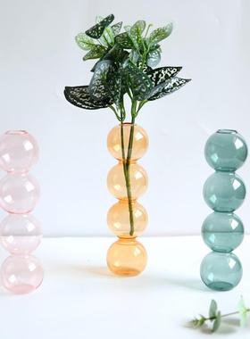 ins风客厅餐桌彩色玻璃泡泡花瓶 装饰创意水培插花摆件工艺品