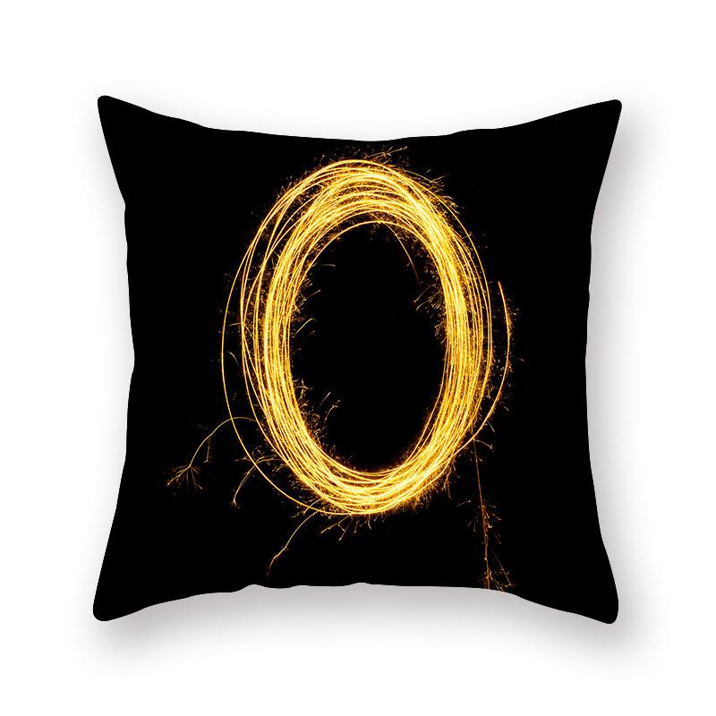 源头厂家跨境新款火花黑色26字母抱枕桃皮绒靠垫来图可定