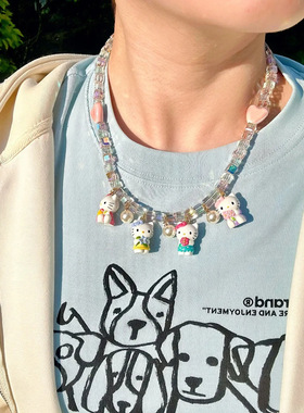 锁骨链甜心少女水晶串珠kit项链