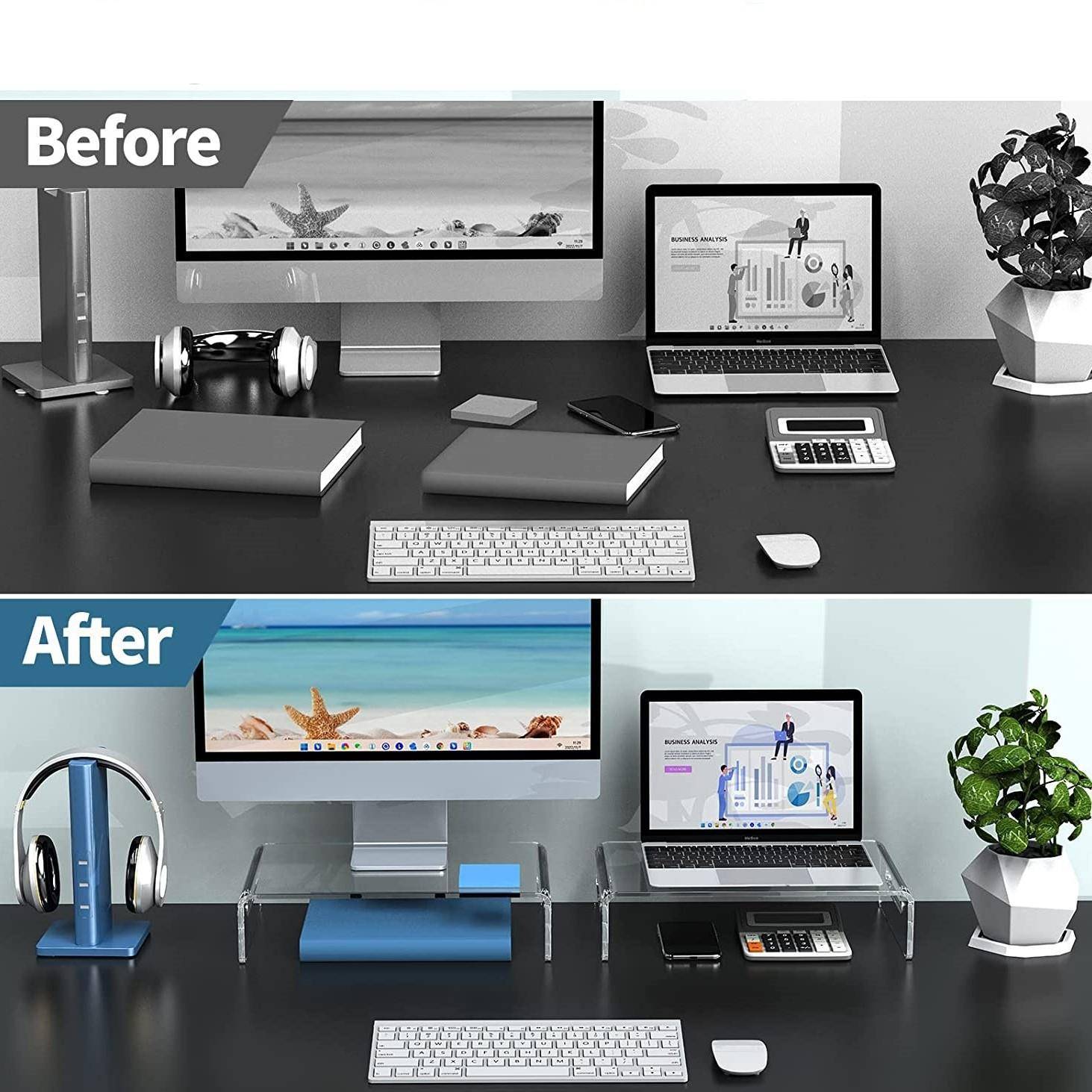 高透亚克力电脑显示器支架电脑增高架电脑电视屏幕打印机收纳架