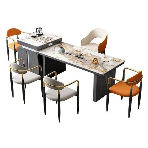 轻奢岛台茶桌椅组合现代办公会客茶台简约茶桌家用多功能岩板桌子