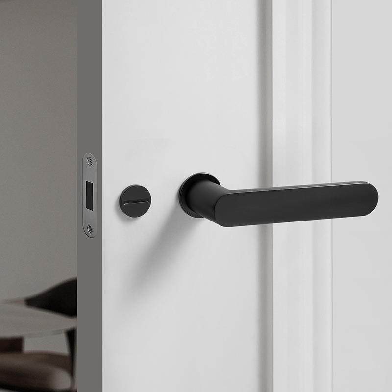 极简室内卧室房门锁家用通用型静音木门把手白色磁吸化妆室两件式