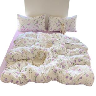 母婴级云感皱皱棉四件套水洗棉宿舍单被套罩床单床笠款三件套4