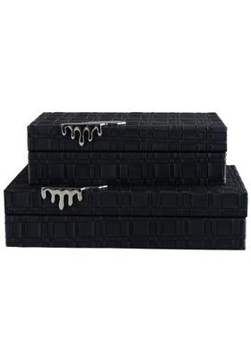 现代简约木质皮革水滴首饰盒样板间衣帽间家居卧室玄关装饰盒摆件