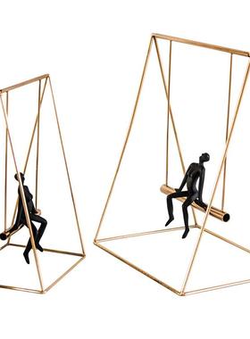 欧式外贸轻奢荡秋千装饰摆件家用客厅办公室金属铁艺装饰品工艺品