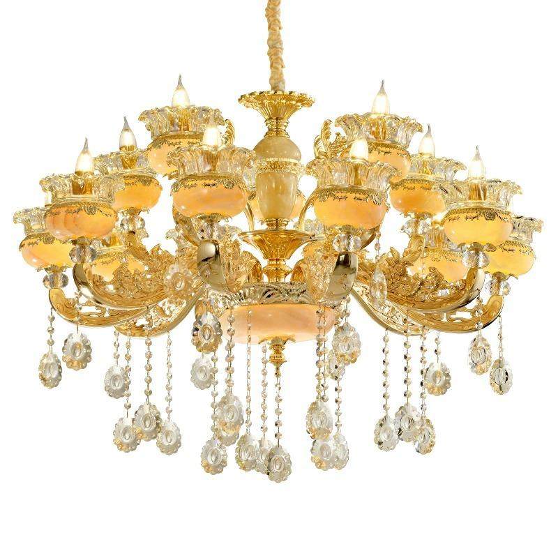 复式楼大吊灯楼中楼梯挑空跃层别墅客厅奢华大气天然玉石水晶灯具