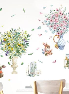卡通动物装饰花瓶墙贴床头橱柜客厅玄关餐厅墙面布置贴纸HT94043