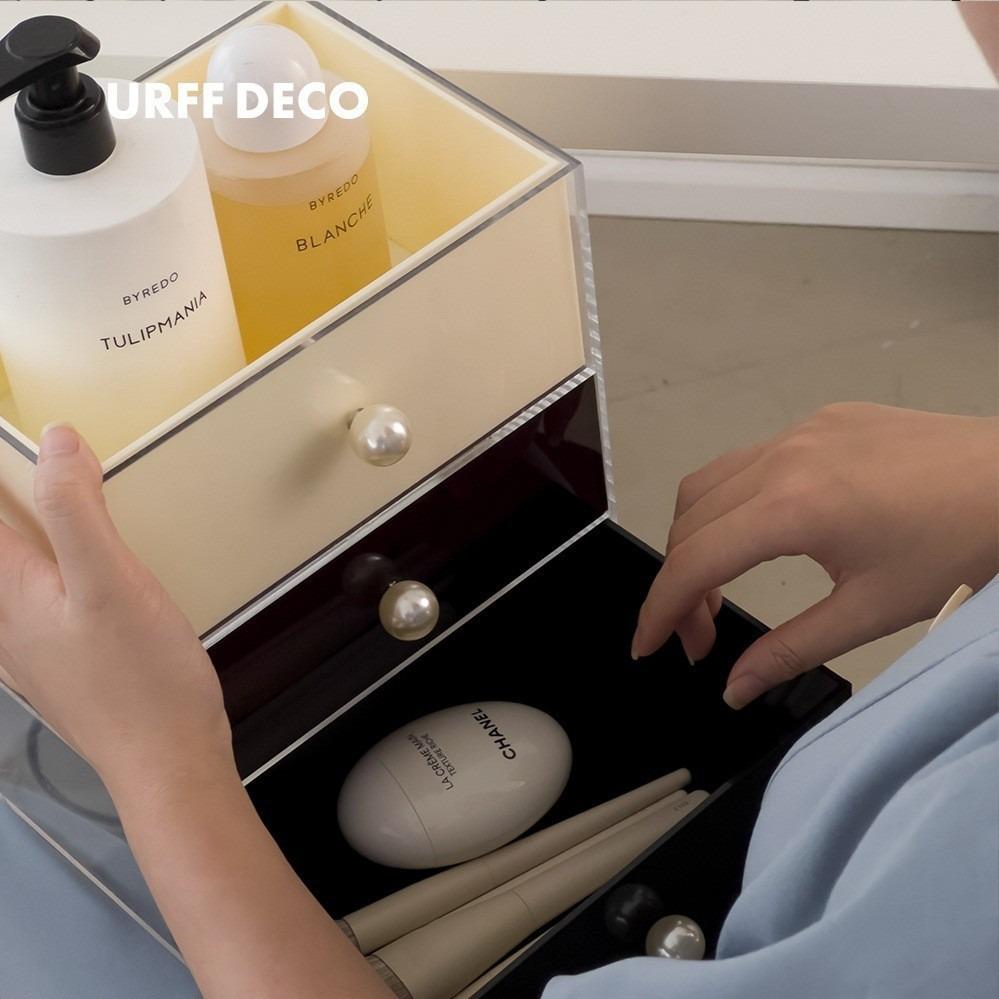 珍珠抽屉盒桌面亚克力收纳防尘精致珠宝首饰口红化妆品