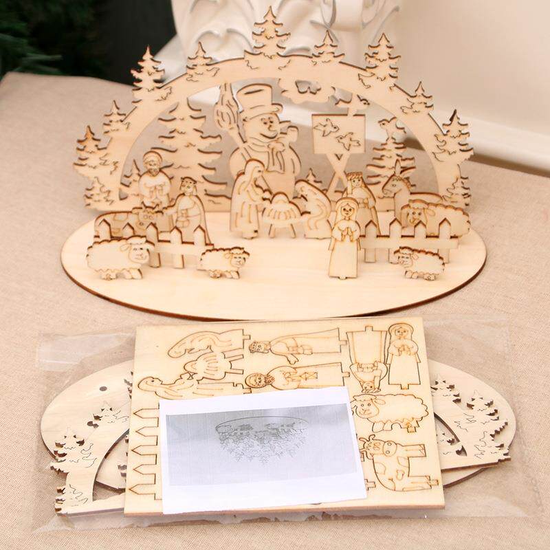 2019年圣诞新品装饰用品木质拼图diy摆件立体拼板儿童手工礼物