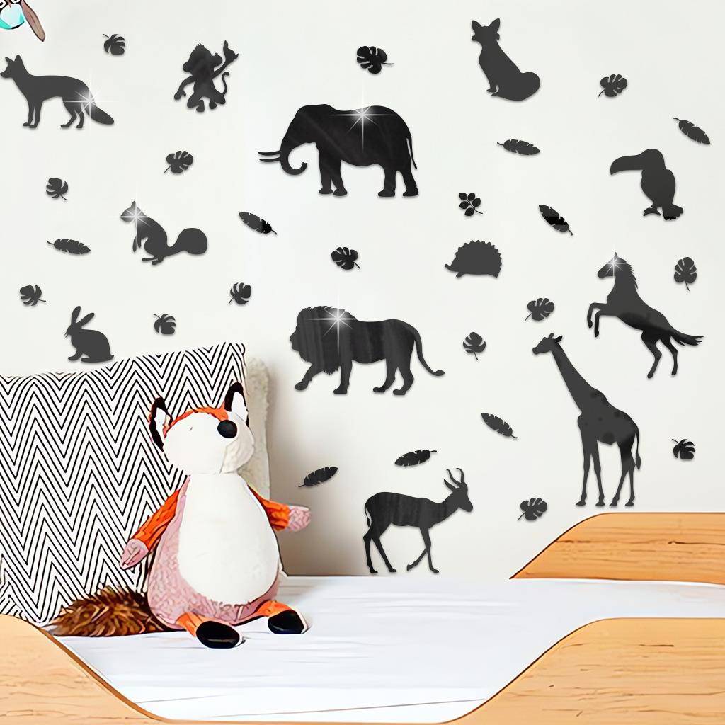 奥弗卡通长颈鹿动物亚克力1mm镜子贴SM409跨境自粘镜子墙贴