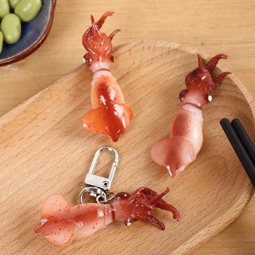 PVC仿真小鱿鱼挂件创意仿真食物食玩小八爪鱼乌贼钥匙扣挂饰