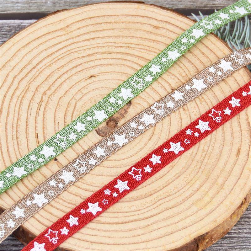 跨境新品圣诞节礼盒仿麻织带复古DIY手工制作圣诞头饰五角星丝带