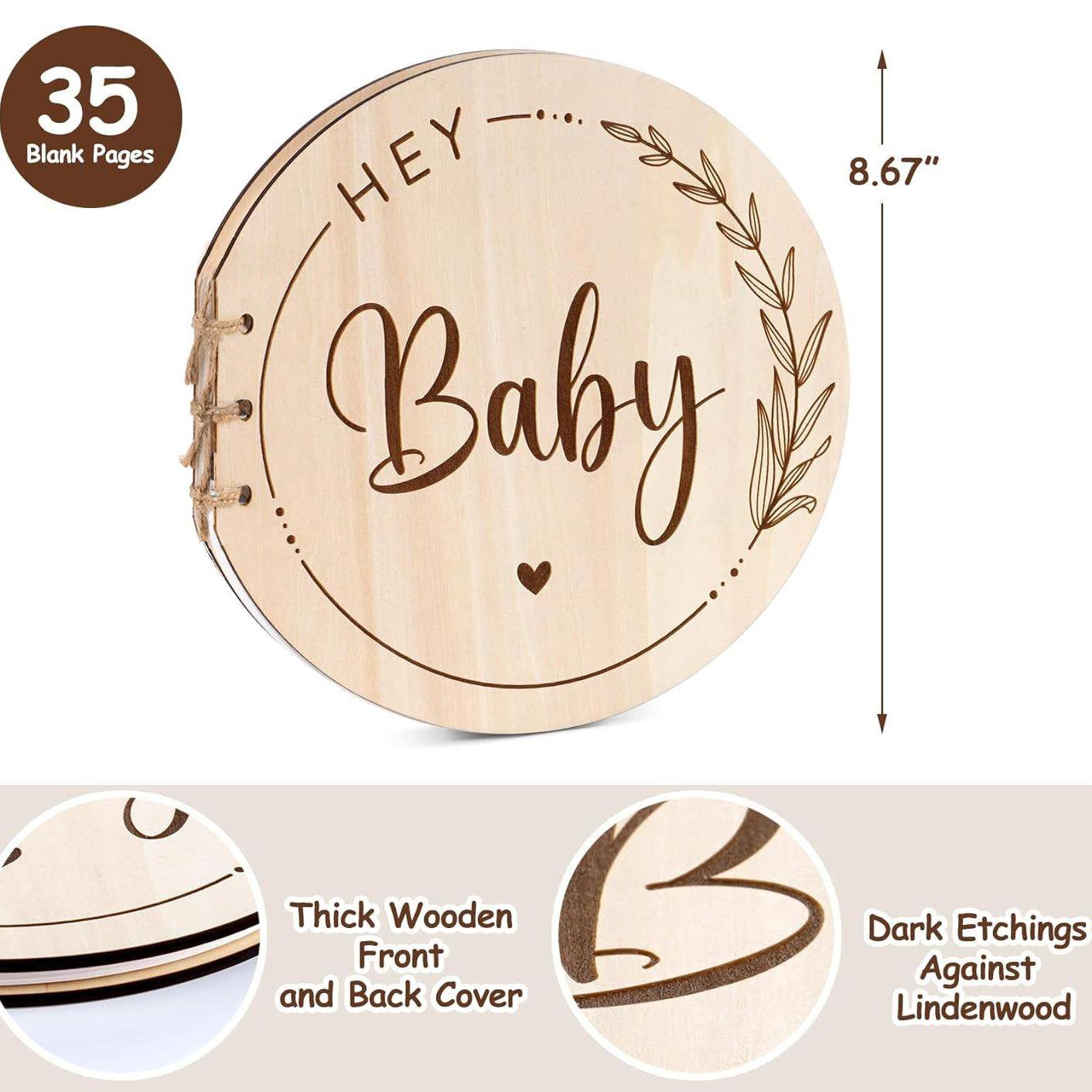 跨境现货木质宝宝派对标志留言薄35页空白纸婴儿里程碑工艺品