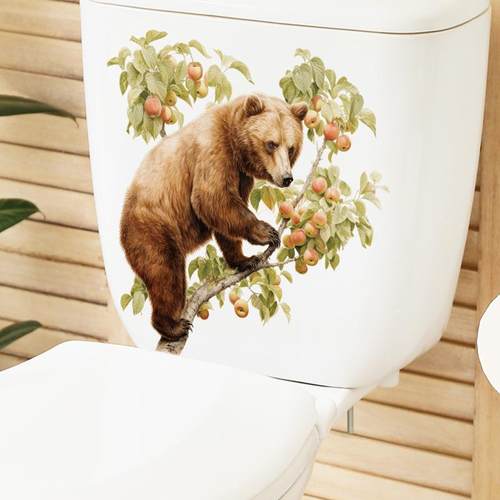 熙岸跨境浴室墙面装饰贴画PVC马桶盖棕熊墙贴画花朵动物贴纸