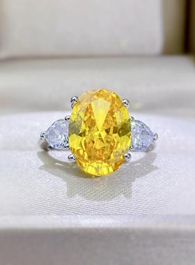 巴西天然黄水晶开口戒指 镀925银镶嵌大克拉宝石欧美招财黄晶女戒