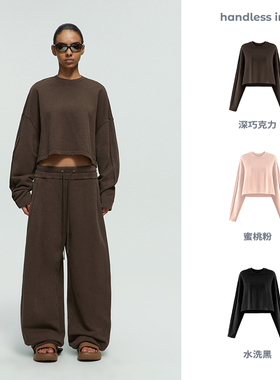 handless inc｜unisex系列-活页压褶圆领宽松短款卫衣